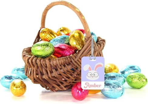 Personalized Easter Basket Stuffers for Boys Girls, Custom Name Tag with Strap, Holiday Gift for Kids, Luggage Travel Accessories (Bunny with Sunglasses) in Saudi Arabia