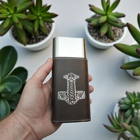 Cigar Case with Cutter - Mjolnir - Leather (Black/Silver) in Saudi Arabia