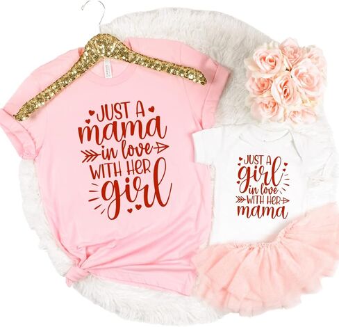 مجرد ماما في حالة حب مع فتاتها التي تطابق تي شيرت عيد الحب لأمي وطفل ، الأم ، ابنة أم عيد الحب ، هدايا عيد الحب لأم الفتيات ، مطابقة للبصات الخامسة. in Kuwait
