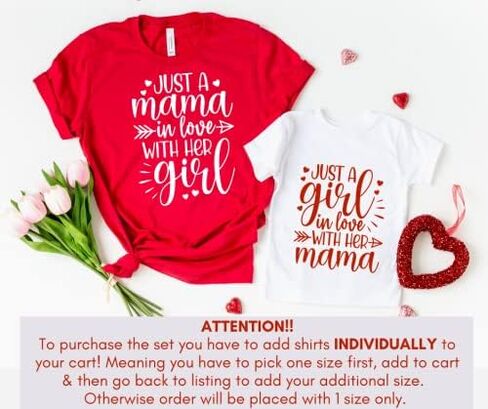 مجرد ماما في حالة حب مع فتاتها التي تطابق تي شيرت عيد الحب لأمي وطفل ، الأم ، ابنة أم عيد الحب ، هدايا عيد الحب لأم الفتيات ، مطابقة للبصات الخامسة. in Kuwait
