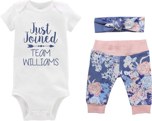 Just Joined Team Baby Girl Going Home Outfit - Blue Pink Floral - Bodysuit, Yoga Pant, and Headband in Saudi Arabia
