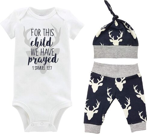 Boy For This Child We Have Prayed Baby Coming Home Outfit - Bodysuit, Yoga Pants, and Top Knot Hat in Saudi Arabia