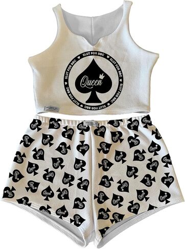 Queen of Spades Women’s 2-Piece Pajama Set – Handmade in USA – “Queen" Crop Top & Printed Shorts – Liverpool Fabric in Saudi Arabia