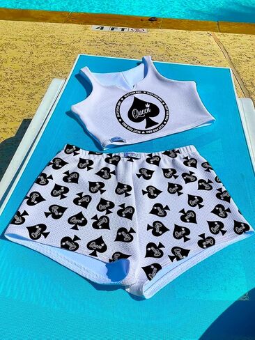 Queen of Spades Women’s 2-Piece Pajama Set – Handmade in USA – “Queen" Crop Top & Printed Shorts – Liverpool Fabric in Saudi Arabia