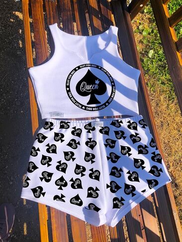 Queen of Spades Women’s 2-Piece Pajama Set – Handmade in USA – “Queen" Crop Top & Printed Shorts – Liverpool Fabric in Saudi Arabia