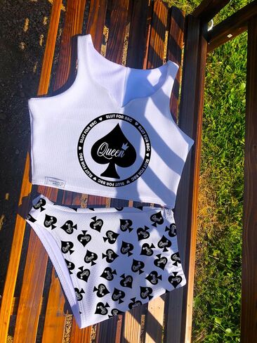 Queen of Spades Women’s 2-Piece Pajama Set – Handmade in USA – “Queen" Crop Top & Printed Shorts – Liverpool Fabric in Saudi Arabia