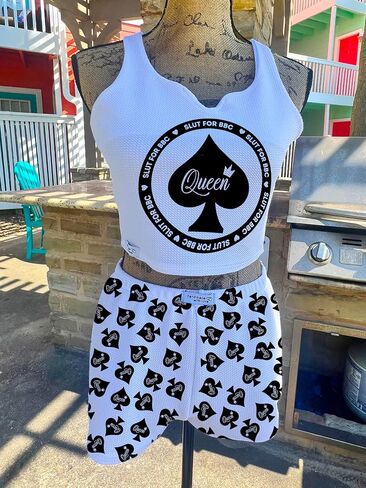 Queen of Spades Women’s 2-Piece Pajama Set – Handmade in USA – “Queen" Crop Top & Printed Shorts – Liverpool Fabric in Saudi Arabia