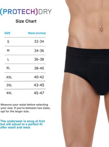 PRO-TECH-Dry Washable & Reusable Urinary Incontinence Cotton Brief Underwear for Men with Front Absorbent Area - 5 Pack (Buy 4 Get 1 Free), Black Small in Kuwait