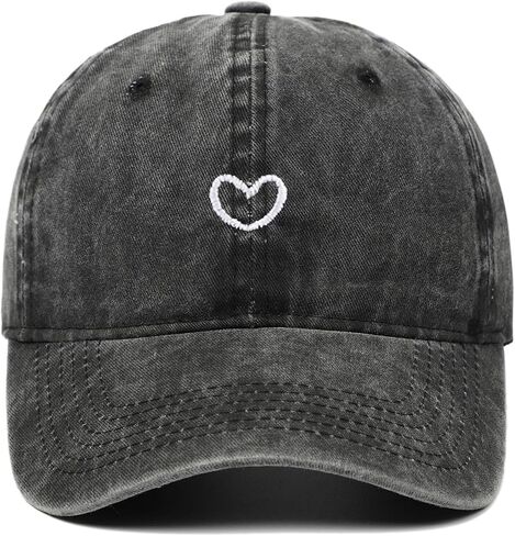 Vintage Heart Embroidered Washed Baseball Cap for Women Cute Cotton Low Profile Adjustable Dad Hat in Kuwait