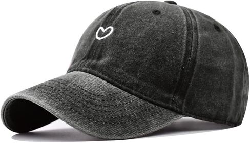 Vintage Heart Embroidered Washed Baseball Cap for Women Cute Cotton Low Profile Adjustable Dad Hat in Kuwait
