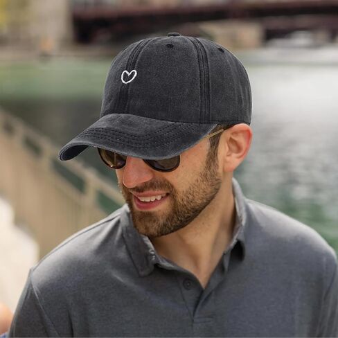 Vintage Heart Embroidered Washed Baseball Cap for Women Cute Cotton Low Profile Adjustable Dad Hat in Kuwait