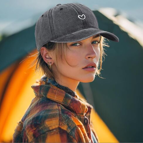 Vintage Heart Embroidered Washed Baseball Cap for Women Cute Cotton Low Profile Adjustable Dad Hat in Kuwait