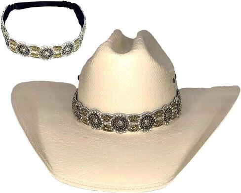 Sparkling Crystal Beaded Hatband, Detachable Adjustable Elastic, Handmade Cowboy Style in Saudi Arabia