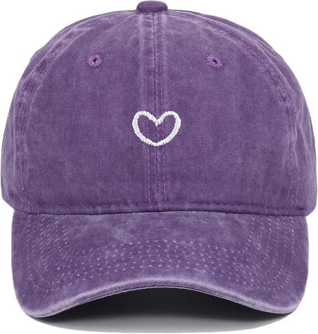 Vintage Heart Embroidered Washed Baseball Cap for Women Cute Cotton Low Profile Adjustable Dad Hat in Kuwait