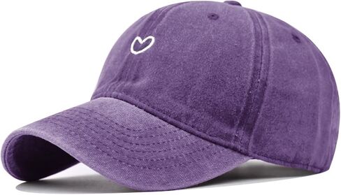 Vintage Heart Embroidered Washed Baseball Cap for Women Cute Cotton Low Profile Adjustable Dad Hat in Kuwait