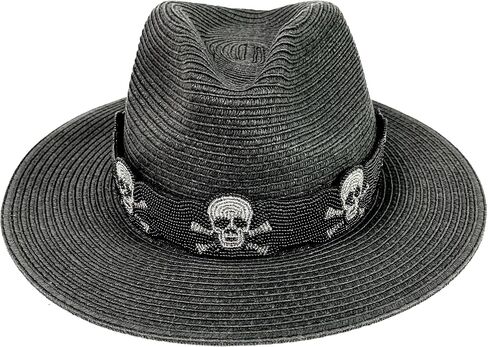 Pirate Hatband with Adjustable Strap, Black and Silver Skull & Crossbones Design, Fits Most Hats in Saudi Arabia