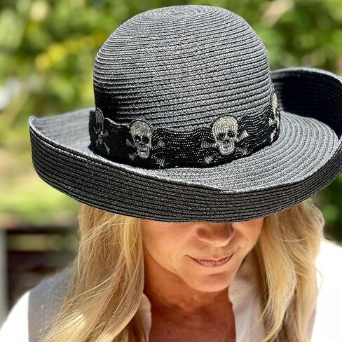 Pirate Hatband with Adjustable Strap, Black and Silver Skull & Crossbones Design, Fits Most Hats in Saudi Arabia