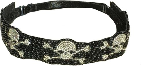 Pirate Hatband with Adjustable Strap, Black and Silver Skull & Crossbones Design, Fits Most Hats in Saudi Arabia