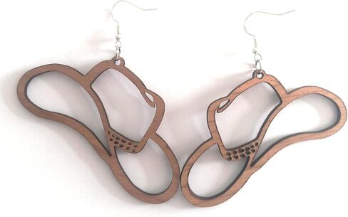 Handmade Cherry Wood Cowboy Hat Earrings for Women | Hypoallergenic 925 Sterling Silver Hooks | Rodeo-Inspired, Made in Colorado, USA, United States of America (USA) in Saudi Arabia