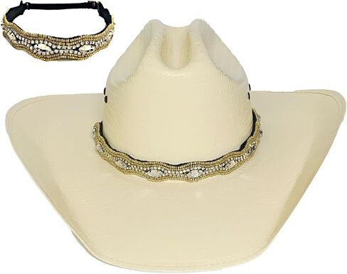 Silver and Gold Beaded Hatband, Adjustable Elastic, Versatile Fit for Western Fedora or Sun Hats in Saudi Arabia