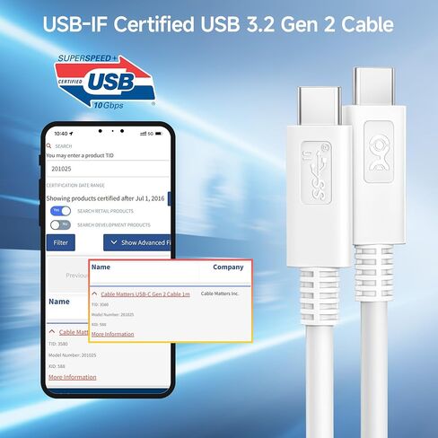 مسائل الكابل [معتمد من USB-IF] كابل USB4/كابل USB 4 بطول 6 أقدام مع بيانات 20 جيجابت في الثانية، فيديو 8K وشحن 100 واط، متوافق مع Thunderbolt 4 Thunderbolt 3، لهاتف iPhone 15 Pro Max، MacBook، XPS، Surface Pro in Saudi Arabia