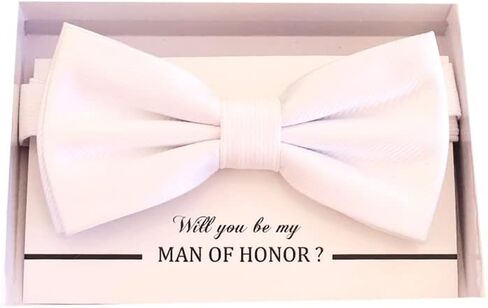 White bow tie Best man Groomsman Man of honor ring bearer request gift, Kids adult bow, Adjustable Pre tied Handmade in Saudi Arabia