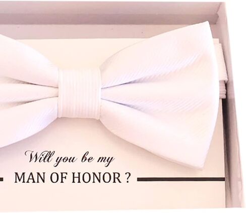 White bow tie Best man Groomsman Man of honor ring bearer request gift, Kids adult bow, Adjustable Pre tied Handmade in Saudi Arabia