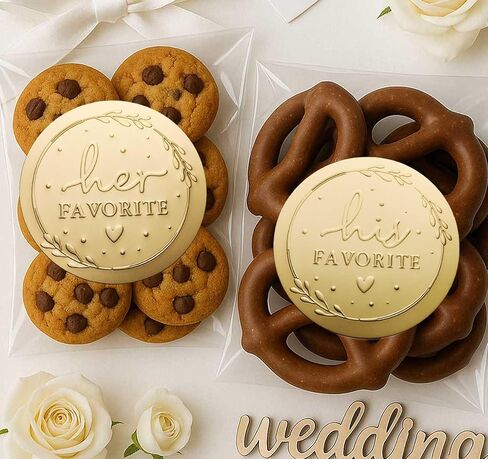 120 x His Her Favorite Stickers, Gold Foil Wedding Stickers, His Favorite Her Favorite Stickers, Candy Bags Wedding Favor Stickers, Party Favor Stickers (Embossed Gold, Stickers Only) in Kuwait