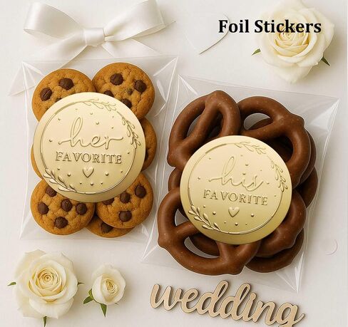 120 x His Her Favorite Stickers, Gold Foil Wedding Stickers, His Favorite Her Favorite Stickers, Candy Bags Wedding Favor Stickers, Party Favor Stickers (Embossed Gold, Stickers Only) in Kuwait