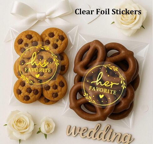 120 x His Her Favorite Stickers, Gold Foil Wedding Stickers, His Favorite Her Favorite Stickers, Candy Bags Wedding Favor Stickers, Party Favor Stickers (Embossed Gold, Stickers Only) in Kuwait