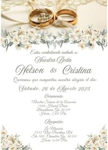 Invitaciones de Boda personalizadas, 20 Invitaciones con sobre, Boda, Flores, Anillos, Novios in Saudi Arabia