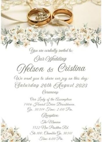 Invitaciones de Boda personalizadas, 20 Invitaciones con sobre, Boda, Flores, Anillos, Novios in Saudi Arabia