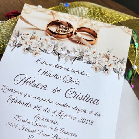 Invitaciones de Boda personalizadas, 20 Invitaciones con sobre, Boda, Flores, Anillos, Novios in Saudi Arabia