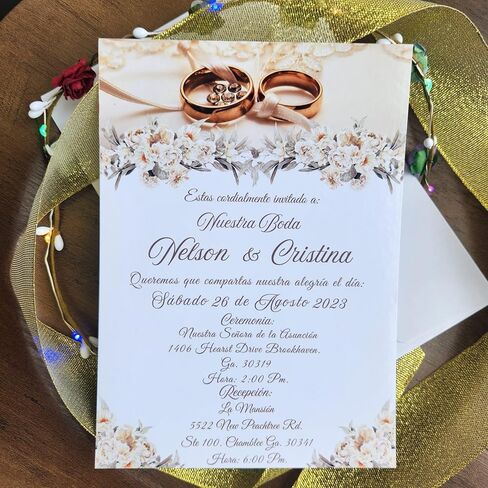 Invitaciones de Boda personalizadas, 20 Invitaciones con sobre, Boda, Flores, Anillos, Novios in Saudi Arabia