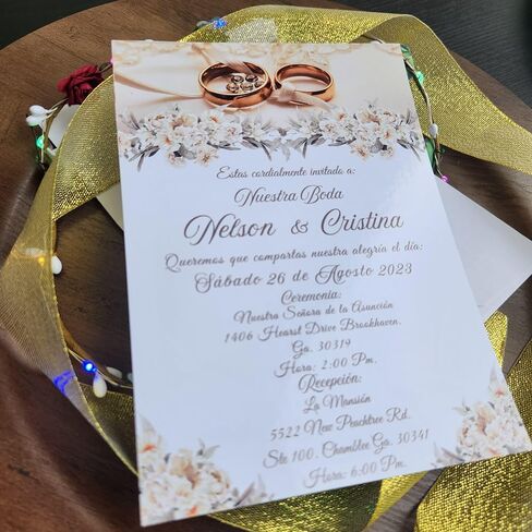 Invitaciones de Boda personalizadas, 20 Invitaciones con sobre, Boda, Flores, Anillos, Novios in Saudi Arabia