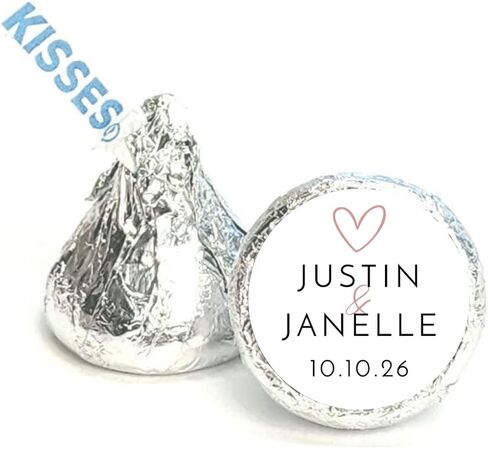 Personalized Candy Stickers | 108 Labels for Hershey Kisses | Custom Wedding Stickers | 20 Color Choices (Heart) in Saudi Arabia