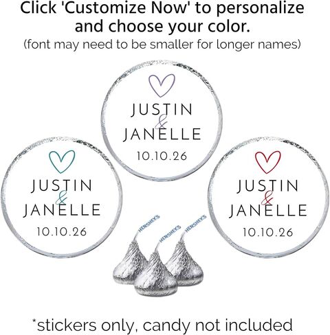 Personalized Candy Stickers | 108 Labels for Hershey Kisses | Custom Wedding Stickers | 20 Color Choices (Heart) in Saudi Arabia