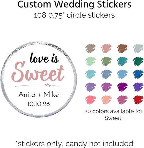 Personalized Candy Stickers | 108 Labels for Hershey Kisses | Custom Wedding Stickers | 20 Color Choices (Heart) in Saudi Arabia