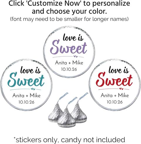 Personalized Candy Stickers | 108 Labels for Hershey Kisses | Custom Wedding Stickers | 20 Color Choices (Heart) in Saudi Arabia