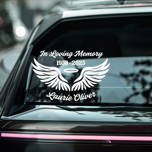 Loving Memory Angel Wings Car Decal | Customizable Memorial Vinyl Sticker | 9 Color Options | Easy Application Instructions in Saudi Arabia