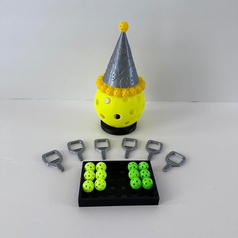Pickleball Cake Topper and Party Pack – Silver Pickleball Birthday Hat Decoration with Stand Plus 6 Mini Yellow Balls, 6 Green Balls, and 6 Mini Paddle Party Favors in Saudi Arabia
