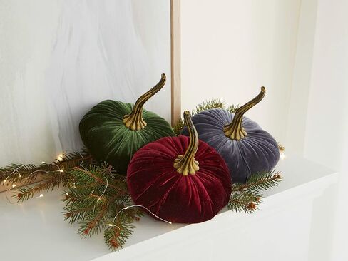 Burgundy 6.25 inch Velvet Pumpkin, Modern Rustic Mantle Decor, Entryway Decor, Farmhouse Cozy Home Decor, Table Centerpiece (Burgundy) in Kuwait