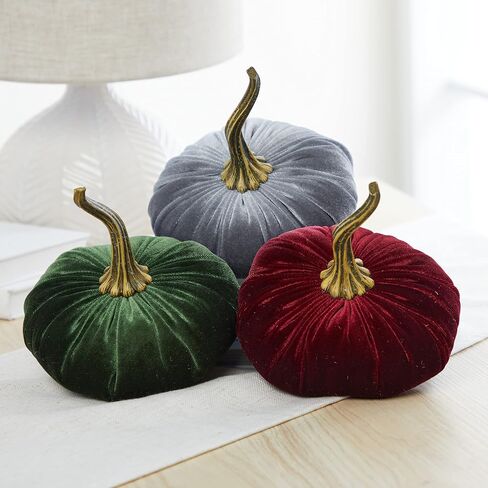 Burgundy 6.25 inch Velvet Pumpkin, Modern Rustic Mantle Decor, Entryway Decor, Farmhouse Cozy Home Decor, Table Centerpiece (Burgundy) in Kuwait