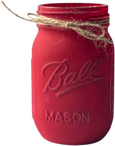 Red Mason Jar for Centerpieces – 16 oz Painted Jar for Christmas Decor, Valentine’s Day, Patriotic Celebrations, Holiday Vase, Red Table Centerpiece Decor - Christmas Vase (Red Jar - No Flowers) in Kuwait