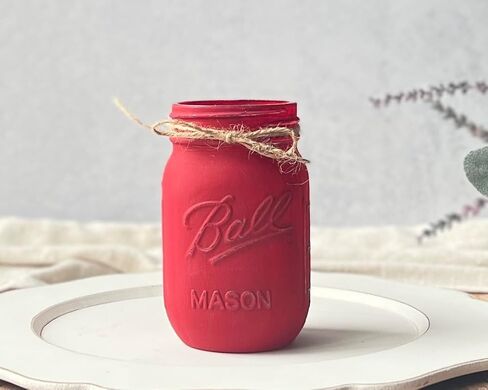Red Mason Jar for Centerpieces – 16 oz Painted Jar for Christmas Decor, Valentine’s Day, Patriotic Celebrations, Holiday Vase, Red Table Centerpiece Decor - Christmas Vase (Red Jar - No Flowers) in Kuwait