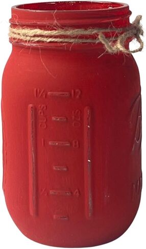 Red Mason Jar for Centerpieces – 16 oz Painted Jar for Christmas Decor, Valentine’s Day, Patriotic Celebrations, Holiday Vase, Red Table Centerpiece Decor - Christmas Vase (Red Jar - No Flowers) in Kuwait