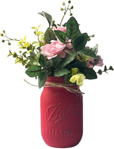 Red Mason Jar for Centerpieces – 16 oz Painted Jar for Christmas Decor, Valentine’s Day, Patriotic Celebrations, Holiday Vase, Red Table Centerpiece Decor - Christmas Vase (Red Jar - No Flowers) in Kuwait