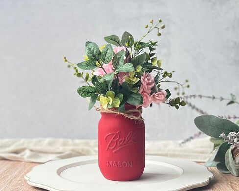 Red Mason Jar for Centerpieces – 16 oz Painted Jar for Christmas Decor, Valentine’s Day, Patriotic Celebrations, Holiday Vase, Red Table Centerpiece Decor - Christmas Vase (Red Jar - No Flowers) in Kuwait