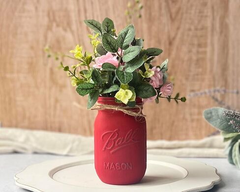 Red Mason Jar for Centerpieces – 16 oz Painted Jar for Christmas Decor, Valentine’s Day, Patriotic Celebrations, Holiday Vase, Red Table Centerpiece Decor - Christmas Vase (Red Jar - No Flowers) in Kuwait