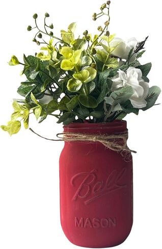 Red Mason Jar for Centerpieces – 16 oz Painted Jar for Christmas Decor, Valentine’s Day, Patriotic Celebrations, Holiday Vase, Red Table Centerpiece Decor - Christmas Vase (Red Jar - No Flowers) in Kuwait